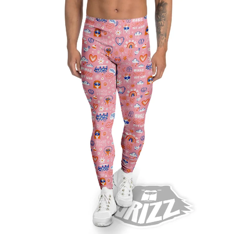 Girly Love And Peace Sign Print Pattern Men's Leggings