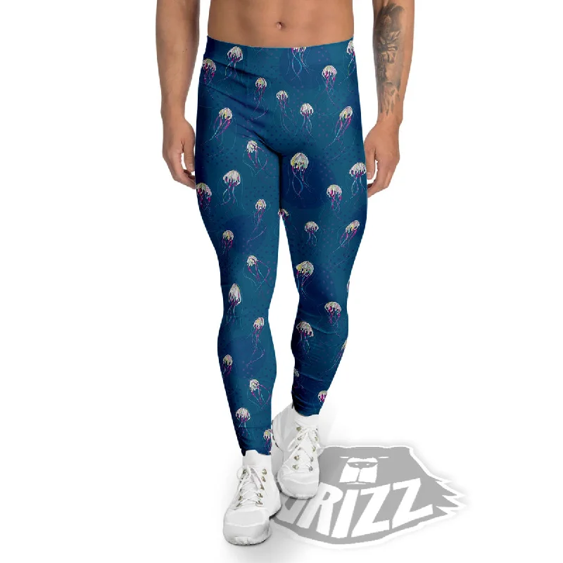 Glowing Jellyfish Print Pattern Men's Leggings