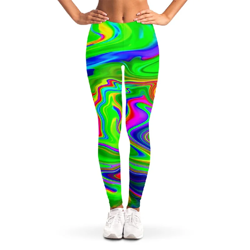 Green Abstract Liquid Trippy Print Women's Leggings