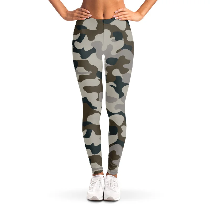 Grey And Brown Camouflage Print Women's Leggings