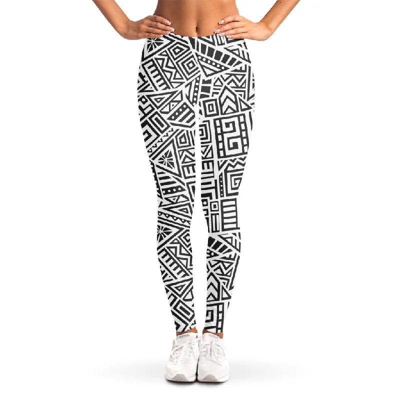 Grey And White Aztec Pattern Print Women's Leggings