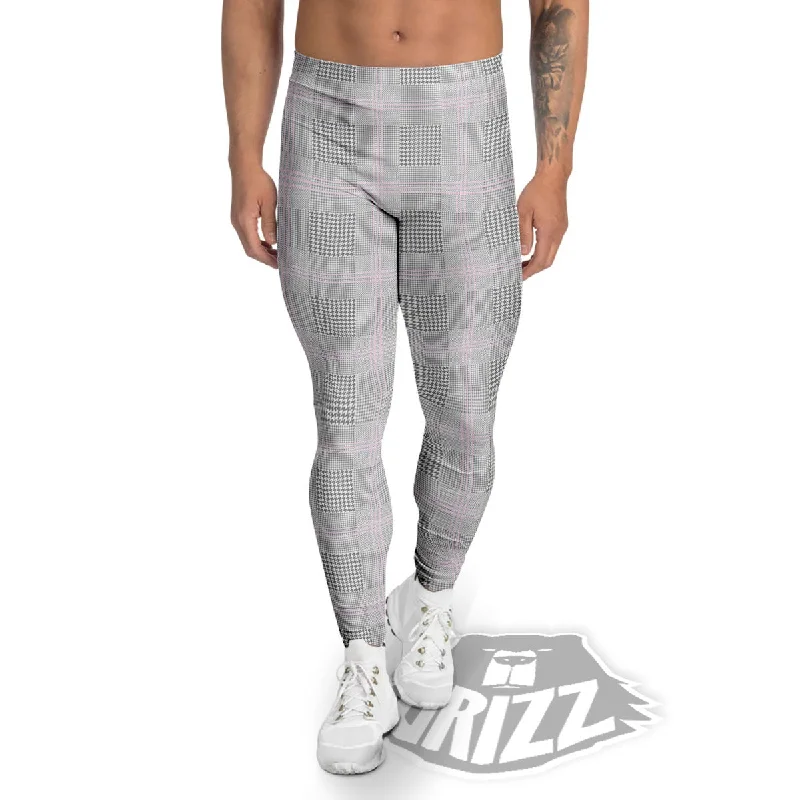 Grey Prince Of Wales Check Print Men's Leggings