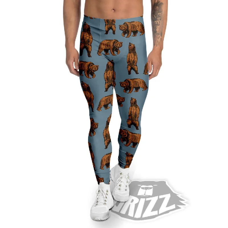 Grizzly Bear Print Pattern Men's Leggings