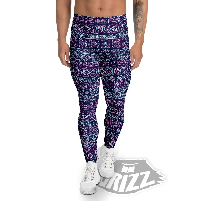 Grunge Trippy Ethnic Aztec Print Men's Leggings