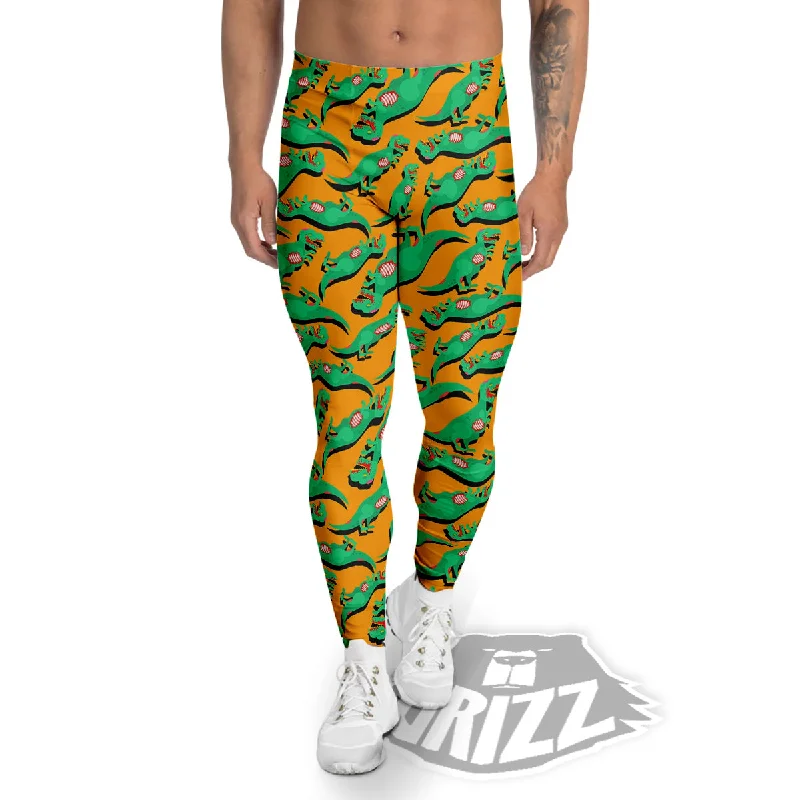 Halloween Cute Dino Print Pattern Men's Leggings