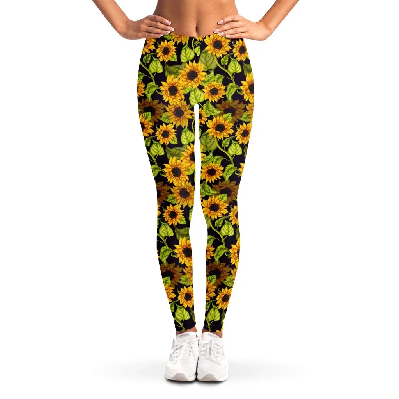 Hand Drawn Sunflower Pattern Print Women's Leggings