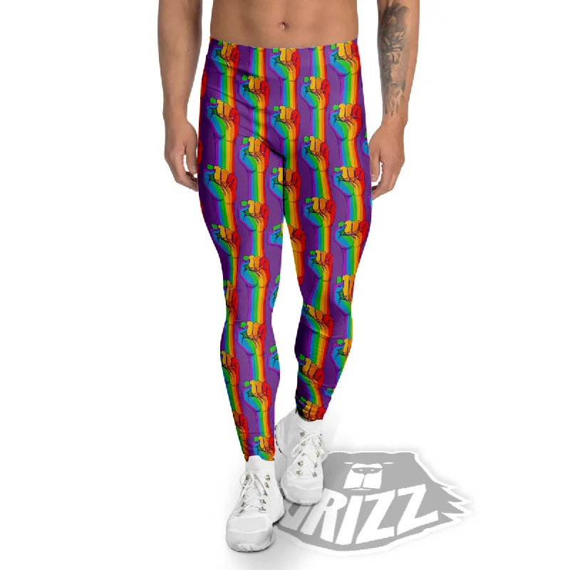 Hand Sign Gay Pride Print Pattern Men's Leggings