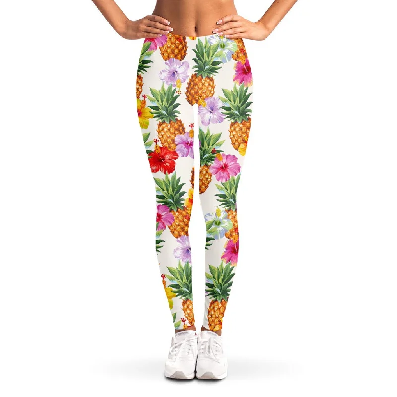 Hawaii Hibiscus Pineapple Pattern Print Women's Leggings