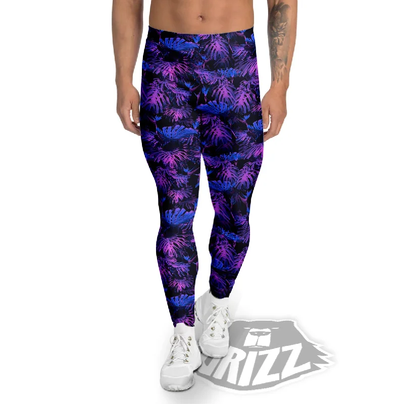 Hawaiian Tropical Dark Purple Print Pattern Men's Leggings