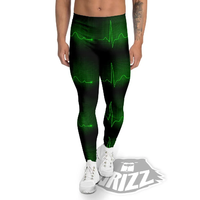 Heartbeat Green Print Pattern Men's Leggings