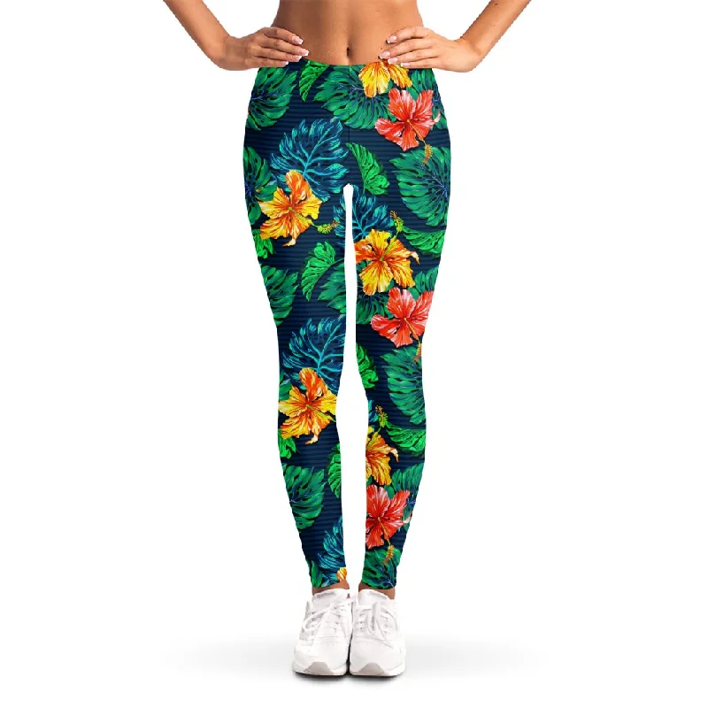 Hibiscus Monstera Hawaii Pattern Print Women's Leggings