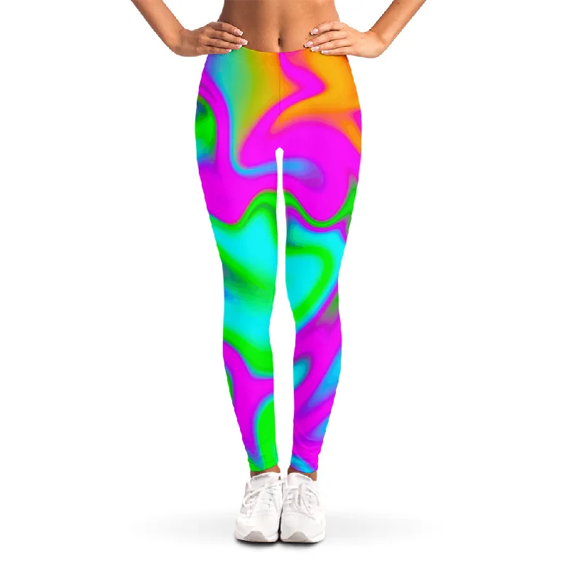 Holographic Neon Liquid Trippy Print Women's Leggings