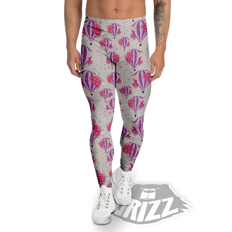 Hot Air Balloon Floral Print Pattern Men's Leggings