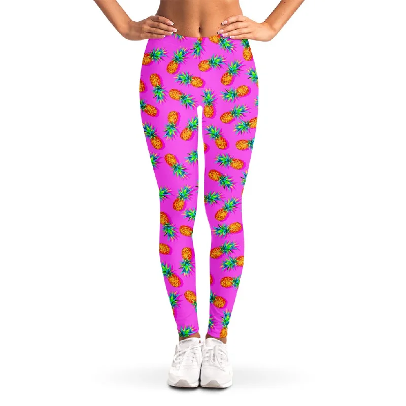 Hot Pink Pineapple Pattern Print Women's Leggings