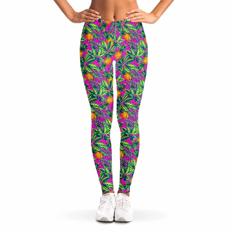 Hot Purple Pineapple Pattern Print Women's Leggings