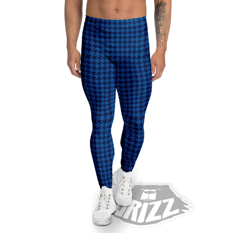 Houndstooth Deep Blue Print Pattern Men's Leggings