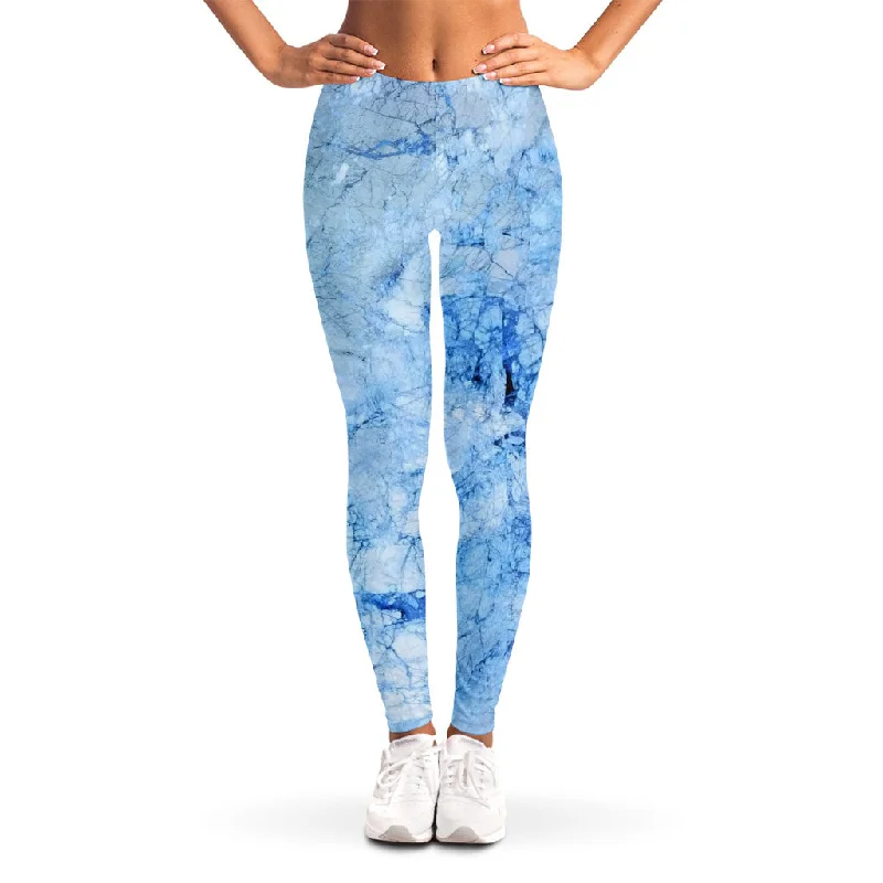 Ice Blue Marble Print Women's Leggings