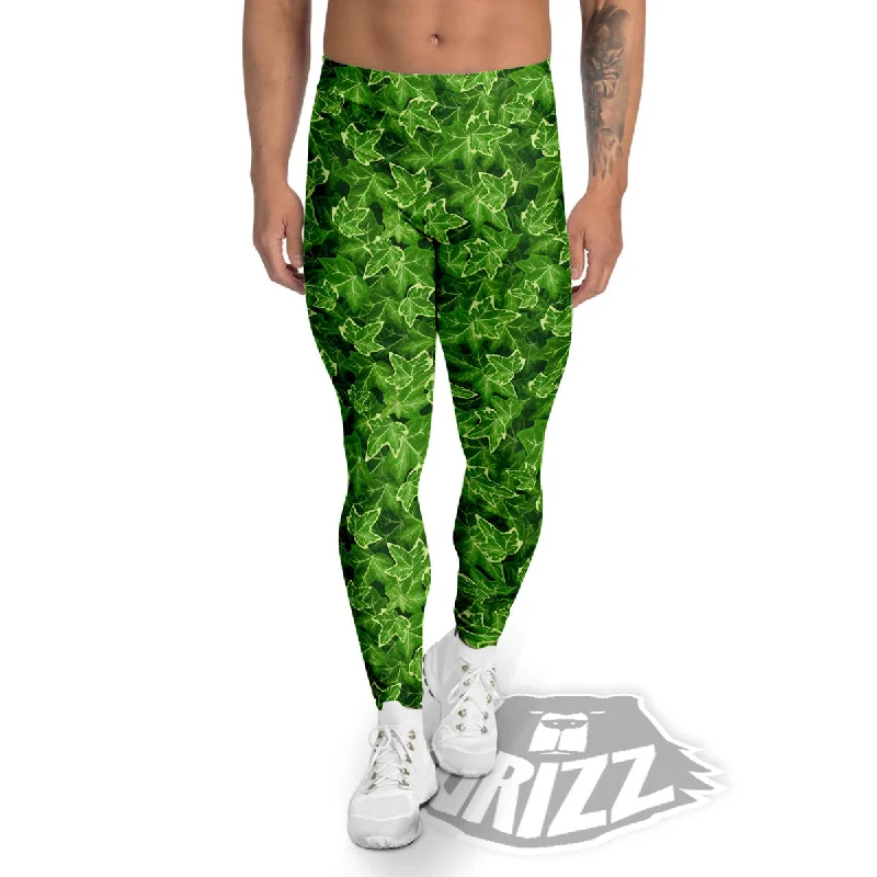 Ivy Leaf Green Print Pattern Men's Leggings