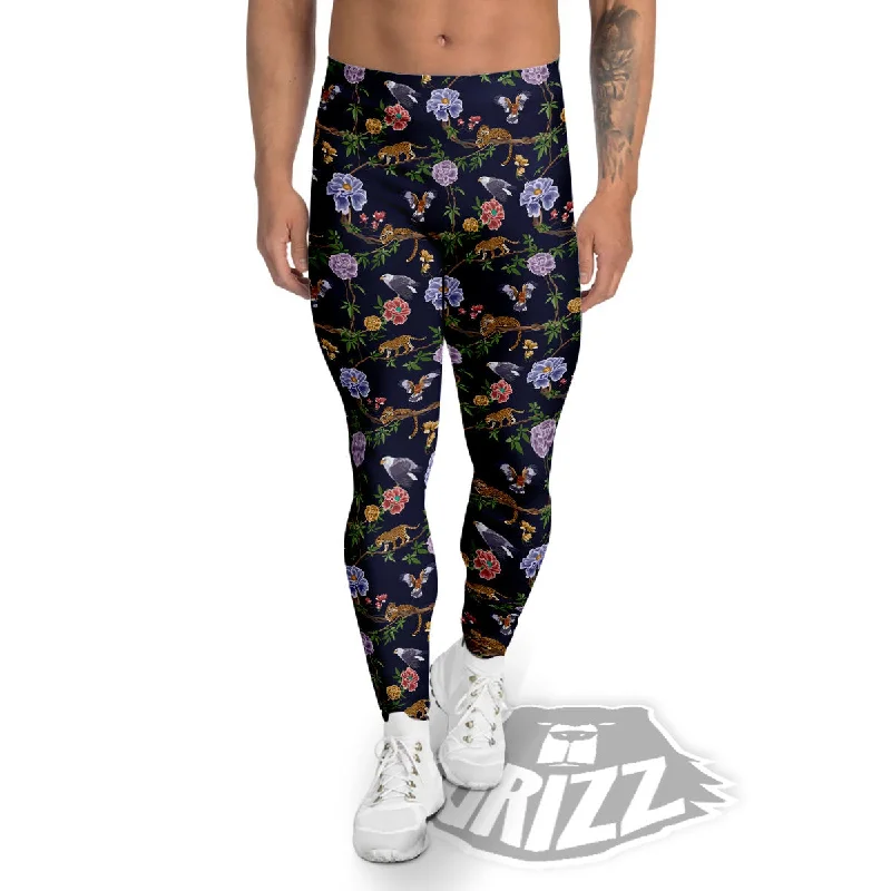 Jaguar And Eagle Print Pattern Men's Leggings