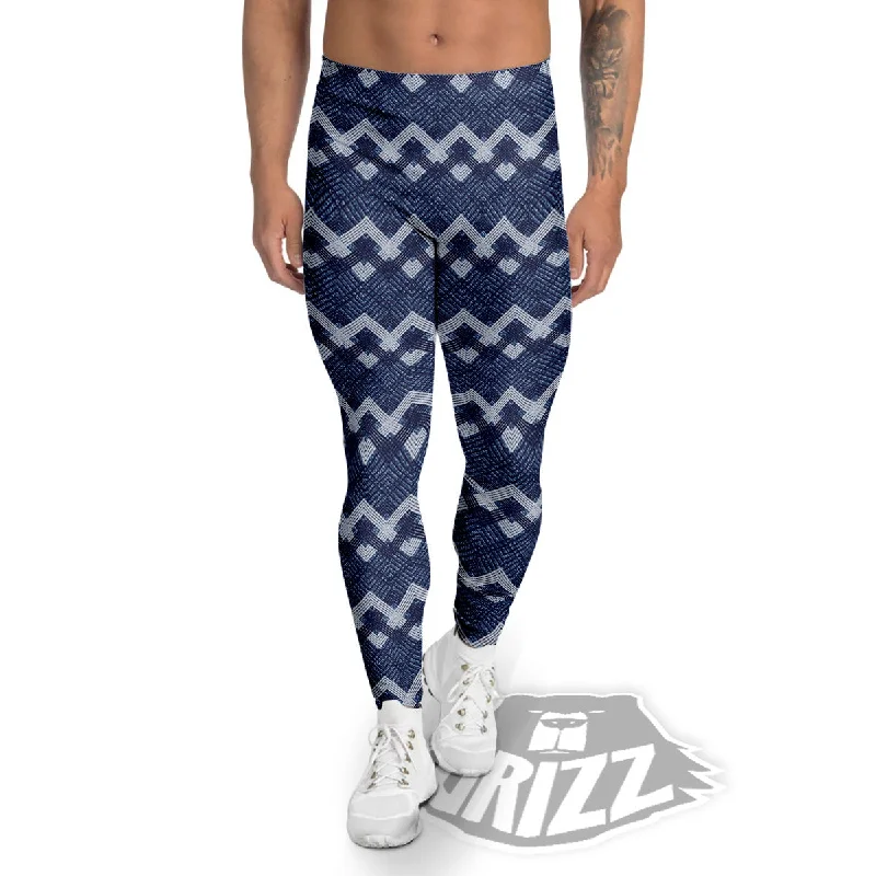 Jeans Geometric Denim Print Pattern Men's Leggings