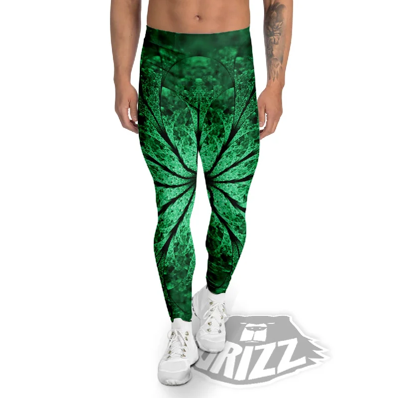 Kaleidoscope Dark Green Print Men's Leggings