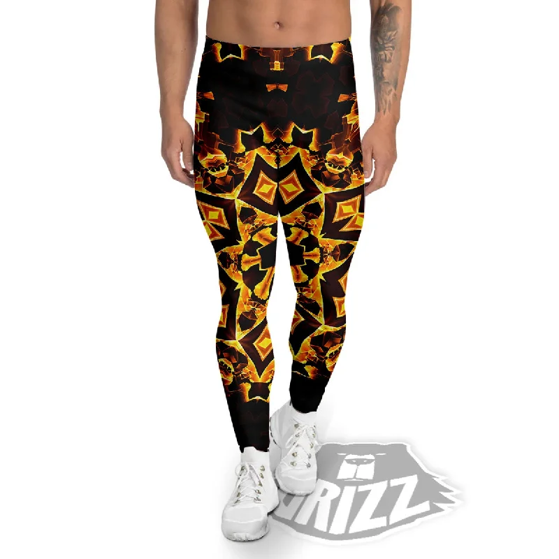 Kaleidoscope Lights Gold Print Men's Leggings