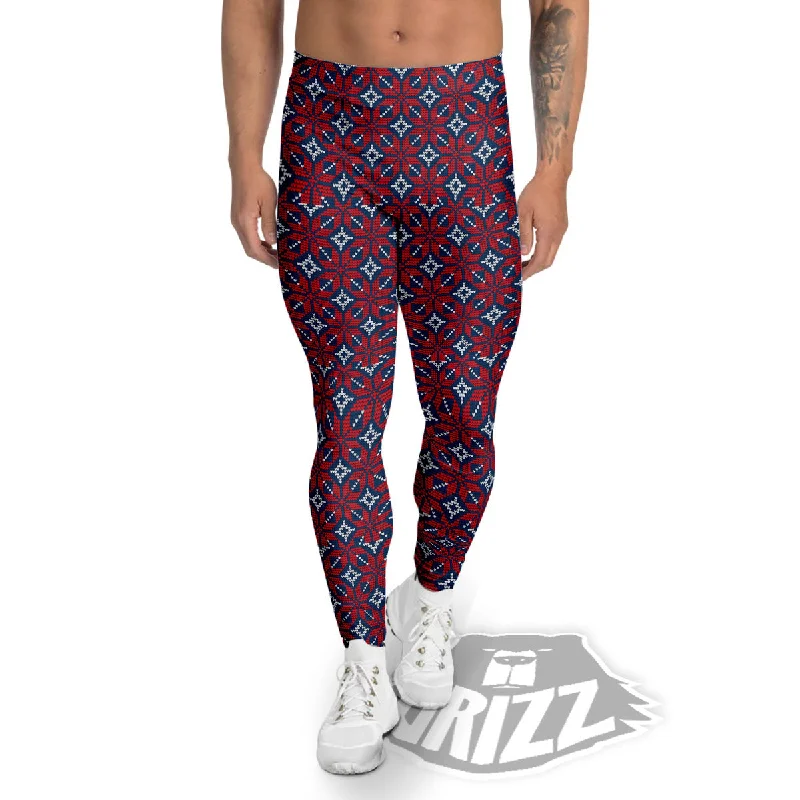 Knitted Flower Print Pattern Men's Leggings