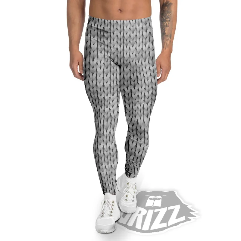 Knitted Grey Print Pattern Men's Leggings