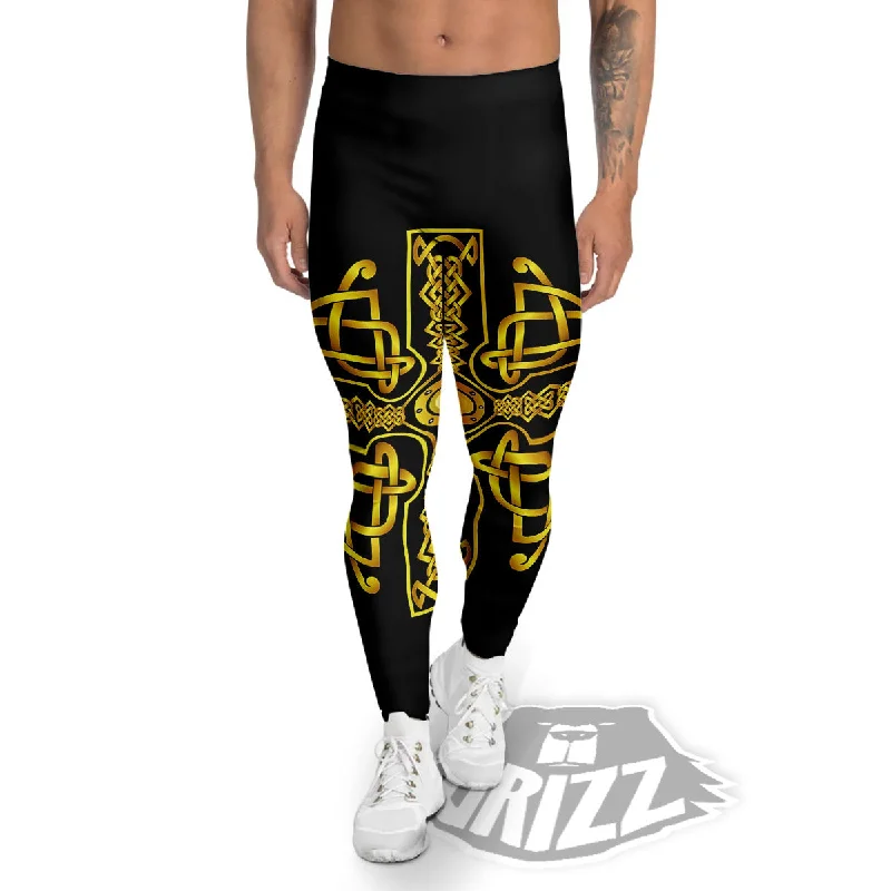 Knot Cross Gold Celtic Print Men's Leggings