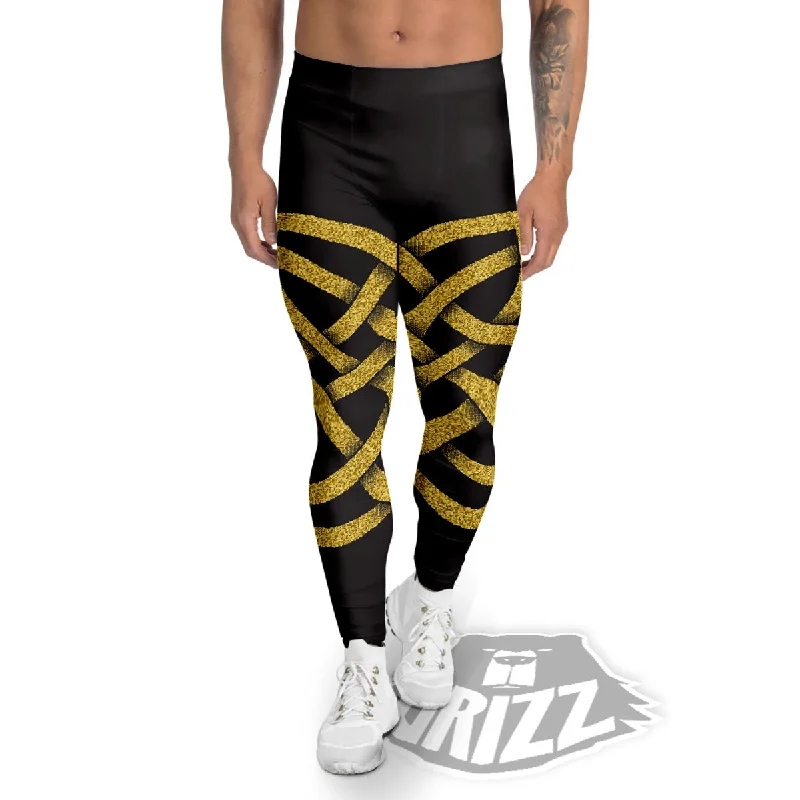 Knot Symbol Gold Celtic Print Men's Leggings