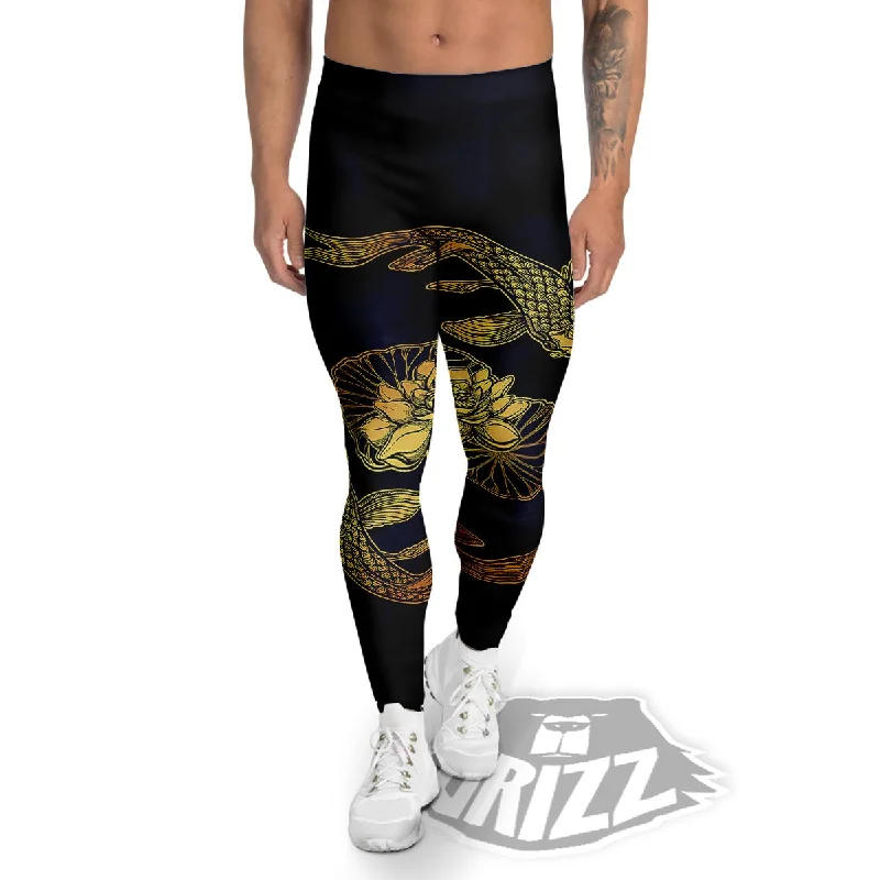 Koi Fish Golden Spiritual Print Men's Leggings