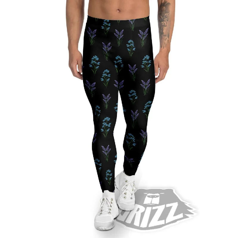 Lavender Embroidery Print Pattern Men's Leggings