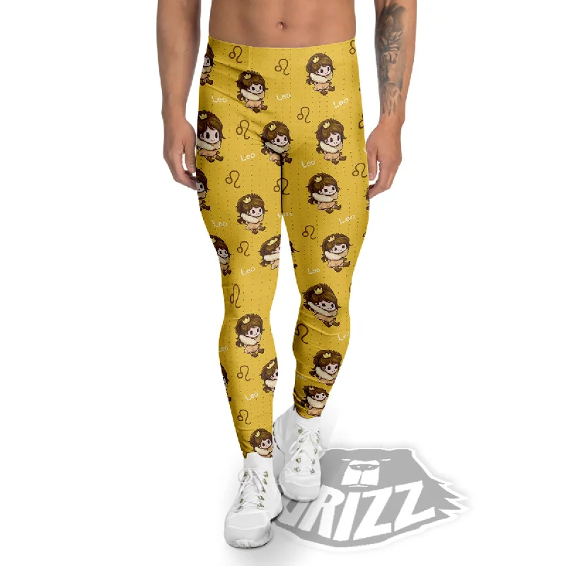 Leo Cute Cartoon Print Pattern Men's Leggings