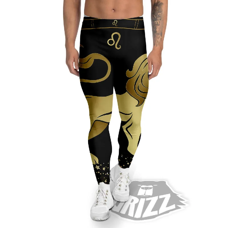 Leo Sign Black And Gold Print Men's Leggings