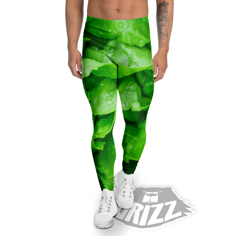 Lettuce Fresh Leaves Print Men's Leggings