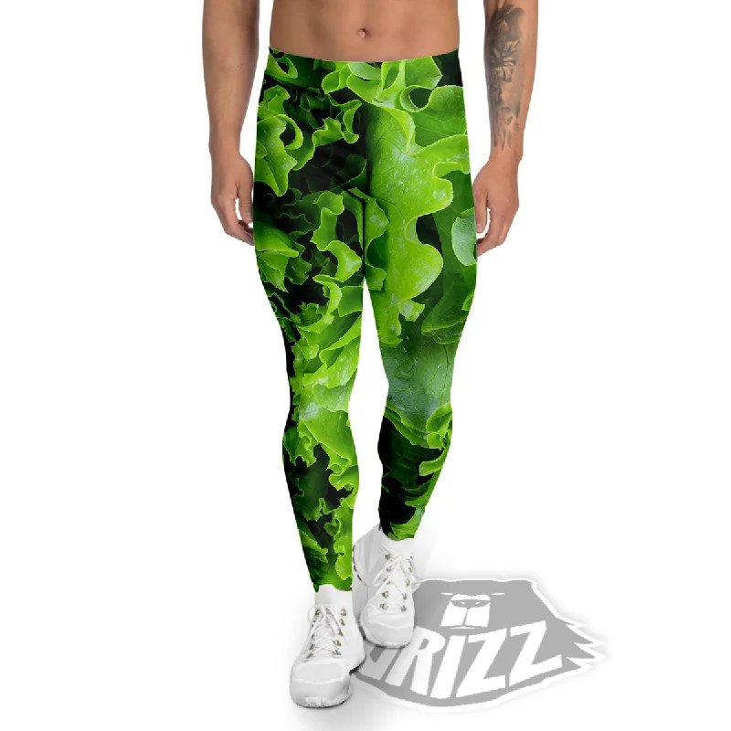 Lettuce Green Leaves Print Men's Leggings