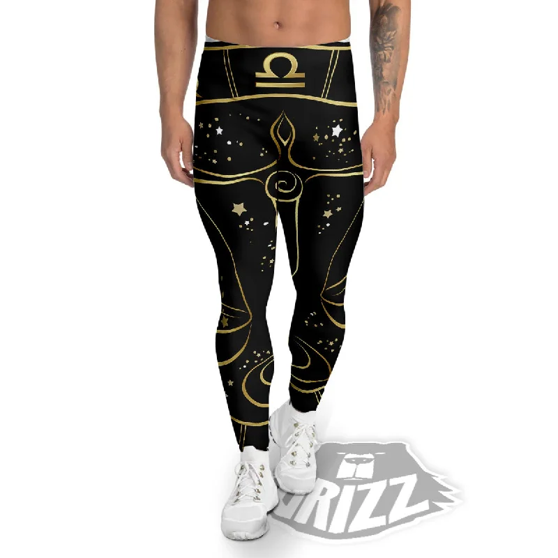 Libra Sign Black And Gold Print Men's Leggings