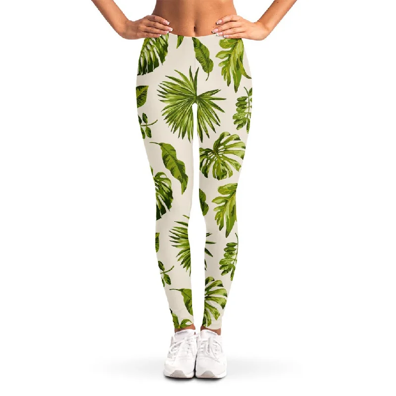 Light Tropical Leaf Pattern Print Women's Leggings