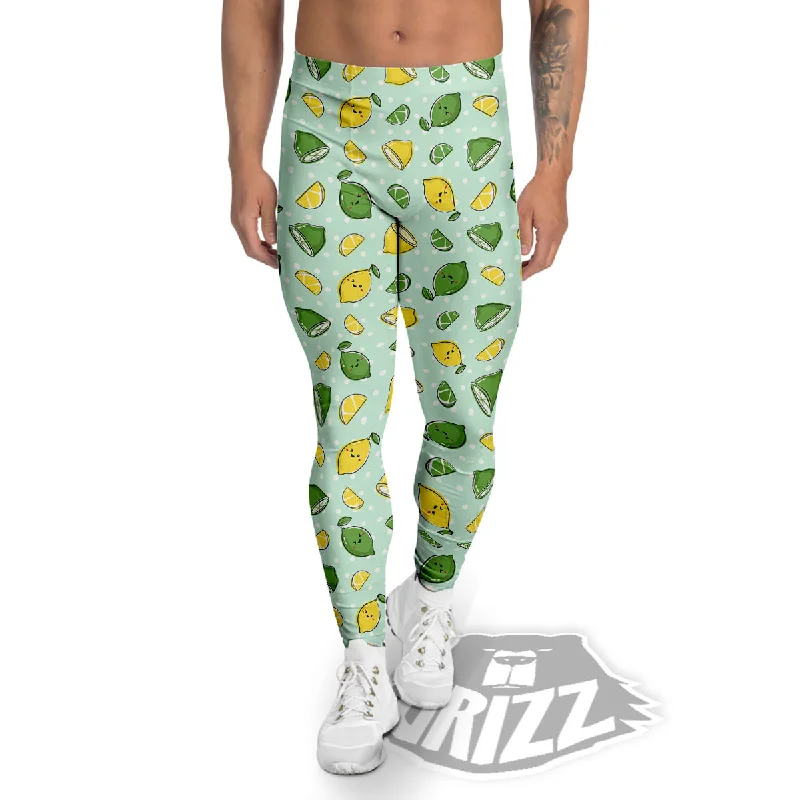 Lime Cute Print Pattern Men's Leggings