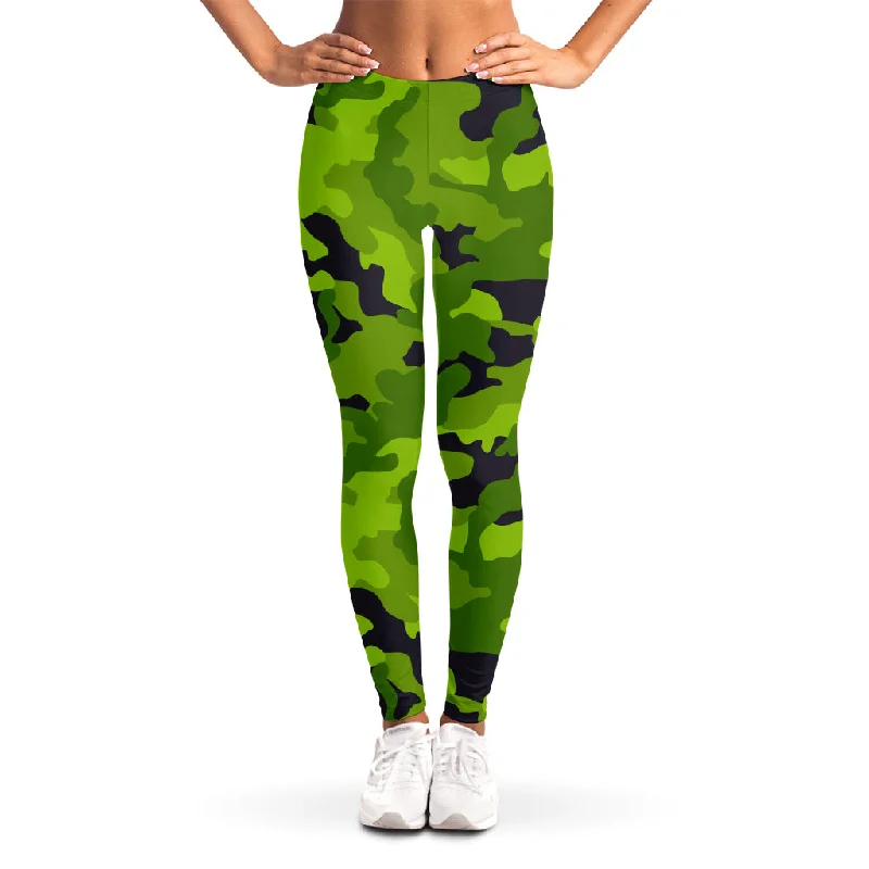 Lime Green Camouflage Print Women's Leggings