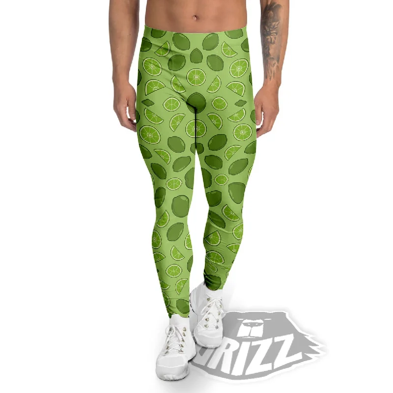 Lime Green Print Pattern Men's Leggings