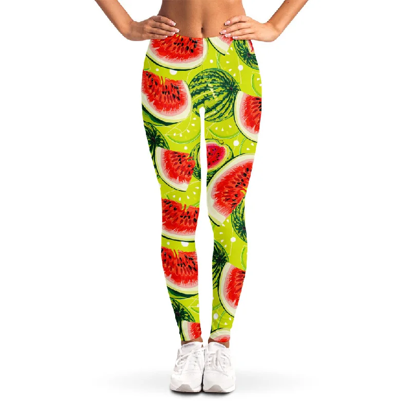 Lime Green Watermelon Pattern Print Women's Leggings