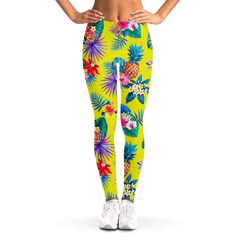 Lime Hawaiian Pineapple Pattern Print Women's Leggings