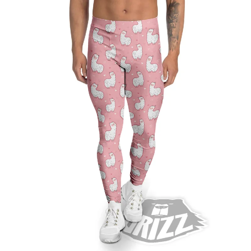 Llama Cute Pink Print Pattern Men's Leggings