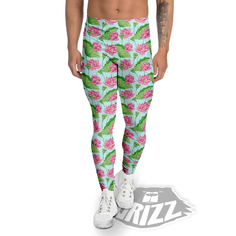 Lotus Leaf And Flower On The Water Print Pattern Men's Leggings