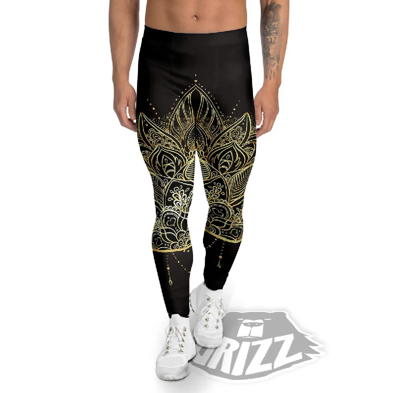 Lotus Spiritual Golden Print Men's Leggings