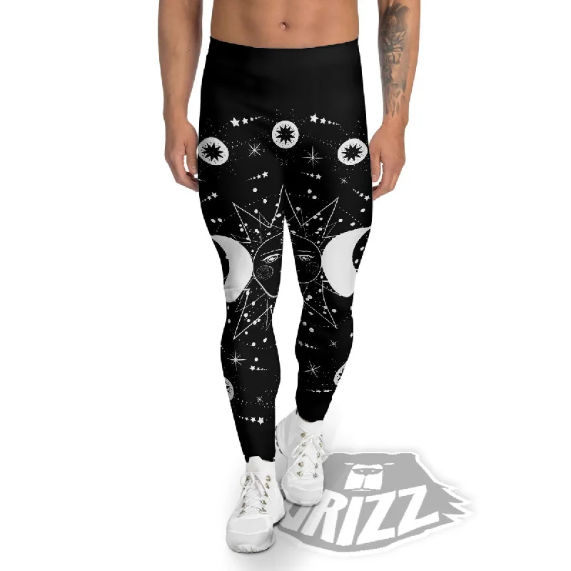 Lunar Phase Galaxy Print Men's Leggings