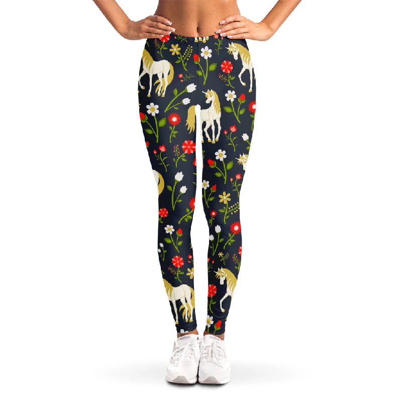 Magic Floral Unicorn Pattern Print Women's Leggings