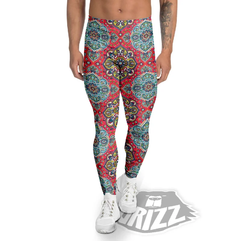 Mandala Floral Paisley Print Men's Leggings