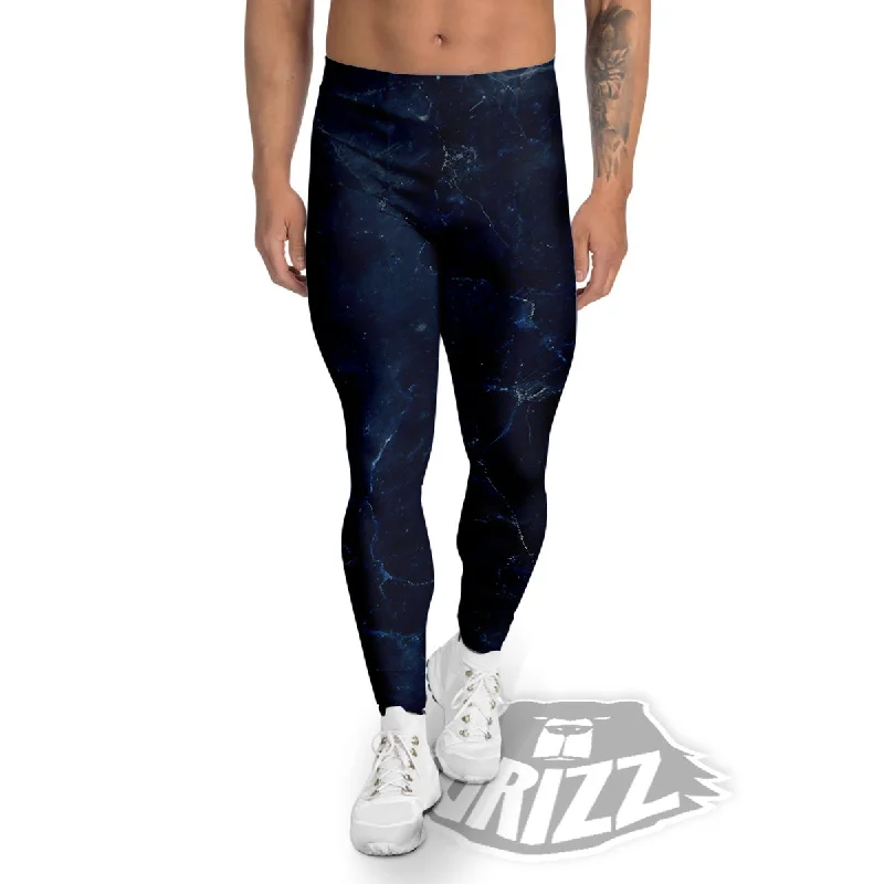 Marble Dark Blue Print Men's Leggings